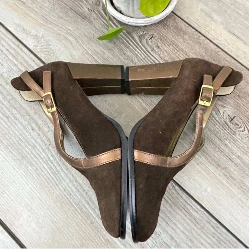 Vintage Suede Leather Heels Women’s‎ 7.5 Brown Mary Jane Style Retro Chic Casual